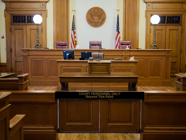 A modern courtroom.