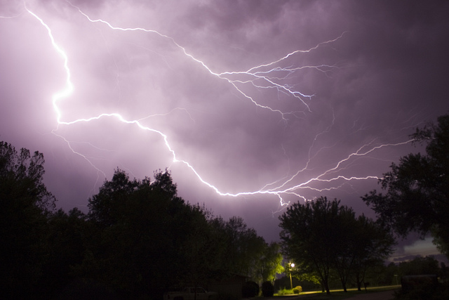 Lightening strike at night.