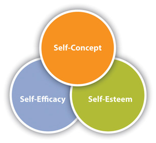 Three overlapping circles with the words "self-concept," "self-esteem," and "self-efficacy."